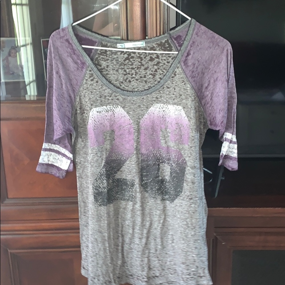 Maurices, gray and purple baseball tee